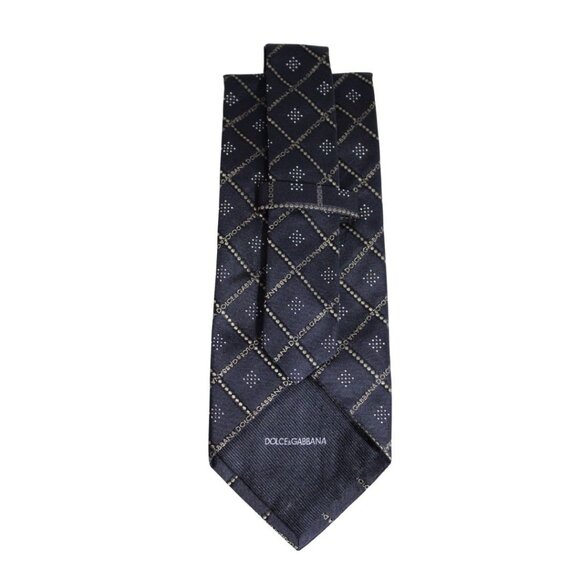 DOLCE & GABBANA 100% Silk Tie Diamond Pattern Black, Gold & White - Picture 2 of 6